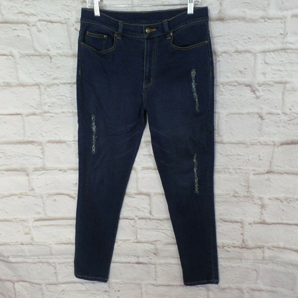 DG2 By Diane Gilman size 8 Dark Distressed Denim Stretch Jeans